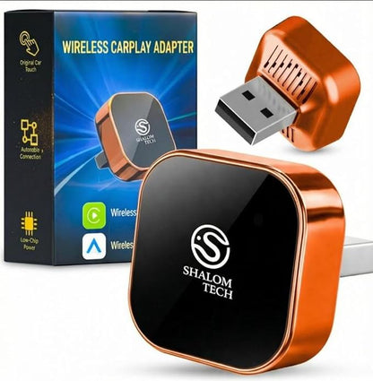 Wireless Car Play Adapter & Car Play Wireless Adapter 2-in-1, SHALOM TECH 5.8GHz Wired to Wireless Dongle, Plug & Play for Factory Wired CarPlay Cars, USB A USB C (Orange).