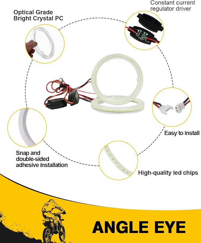 Qasim 80MM Ice Blue Halo Rings Angel Eyes COB 51SMD LED Warning Lamps with Plastic Cover 12V 24V