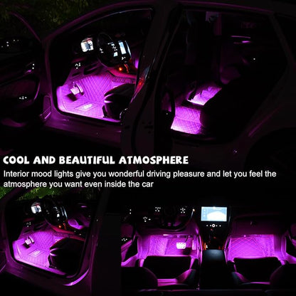 povtii Car LED Strip Light, 24 LED RGB Auto Under Dash Interior Atmosphere Lights, USB Vehicle Decorative Lamp Ambient Night Light Strip, Lighting Kit Car Accessories (Pink Purple)