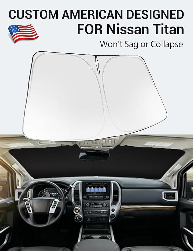 Proadsy 2026 Upgrade Windshield Sun Shade Custom Fit 2020-2024 Nissan Titan Foldable Front Sunshade Protector Sun Visor Blocks UV Rays Keep Car Cooler