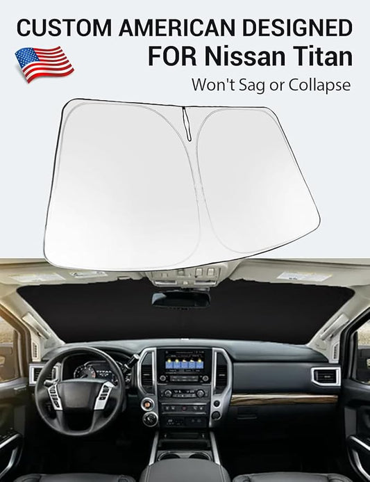 Proadsy 2026 Upgrade Windshield Sun Shade Custom Fit 2020-2024 Nissan Titan Foldable Front Sunshade Protector Sun Visor Blocks UV Rays Keep Car Cooler