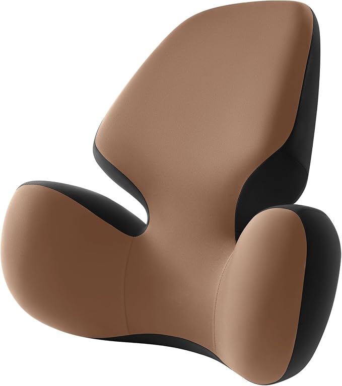 BEBAS Lumbar Support Pillow for Office Chair - Ergonomic Memory Foam Back Cushion for Lower Back Pain Relief - Washable & Breathable Cover - Fits Car Seats, Gaming Chairs & Wheelchairs (Brown)