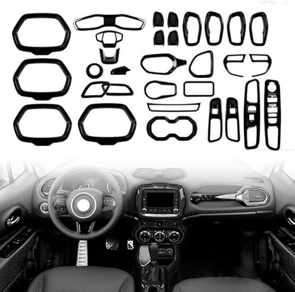 31PCS/ Set Interior Trim Kit Car Interior Accessories Decoration Trim Kit for Jeep Renegade 2015-2018 (Black)