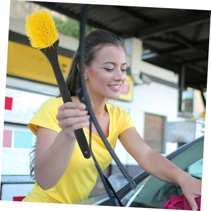 Operitacx Car Tire and Wheel Brush with Long Handle Stiff Nylon Bristles for Car Detailing and Tire Cleaning Yellow Sturdy Rim Scrubber Suitable and Wheel Care