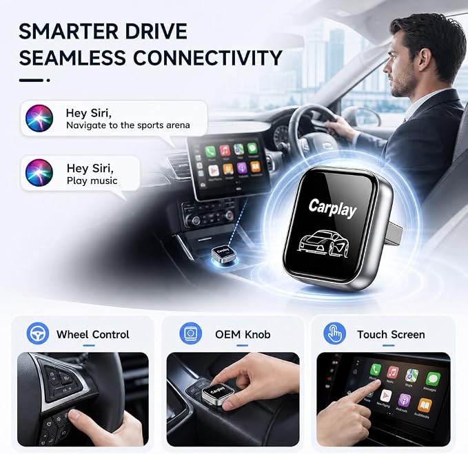2-in-1 Wireless CarPlay Adapter for iPhone iOS & Android 11+, Plug and Play, Fast Auto-Connect, Realtek 8730E Chip Stable & No Latency, Wired to Wireless Adapter with USB-A/Type-C Port (CT106)