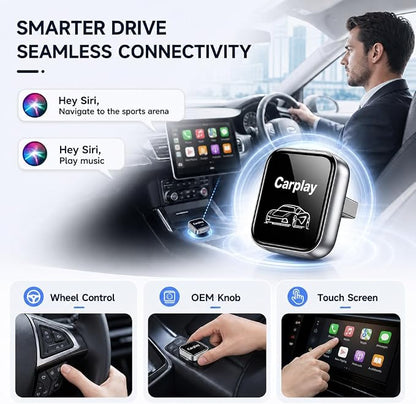 2-in-1 Wireless CarPlay Adapter for iPhone iOS & Android 11+, Plug and Play, Fast Auto-Connect, Realtek 8730E Chip Stable & No Latency, Wired to Wireless Adapter with USB-A/Type-C Port (CT106)