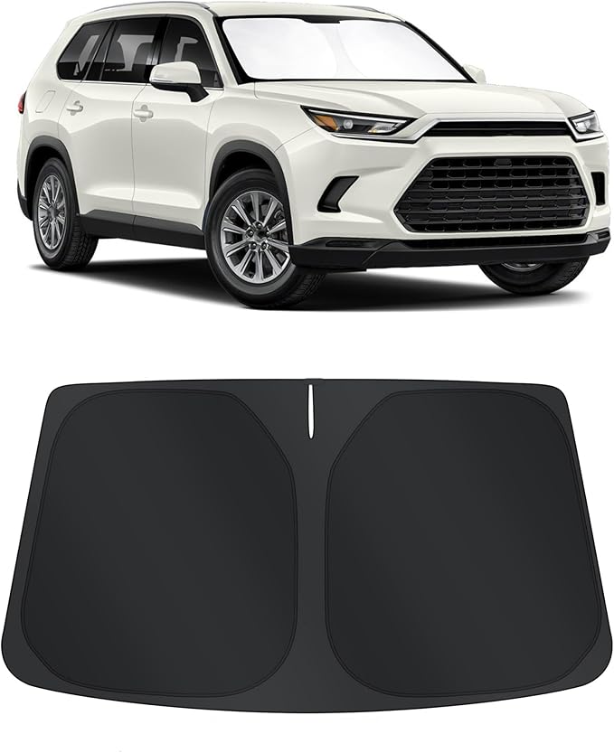 TINGLU Sun Shade for Toyota Grand Highlander 2024 2025 2026 Accessories Windshield Sun Shade Window Shade UV Rays Protection Sun Visor Cover with Steering Wheel Sunshade Storage Bag