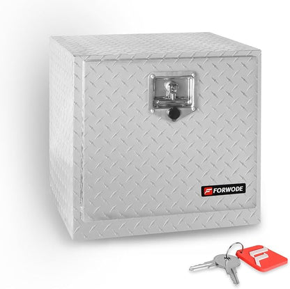 FORWODE 18x17x18 Inch Underbody Truck Tool Box Aluminum Trailer Tool Box with Lock & Foldable T-Handle Waterproof Truck Storage Box for Pickup Truck, Trailer, RV, ATV, Indoor（SILVER）