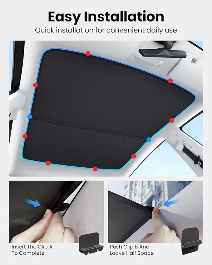 REEVAA 2026 Upgraded Tesla Model Y Sunshade Roof [No Gaps, No Sagging] Tesla Y Accessories Heat Insulation Foldable Glass Sunroof Cover for Model Y 2020-2025 (Not Fit New Y Juniper), 2PCS, Black