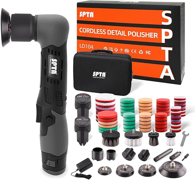 SPTA Cordless Mini Polisher, 12V Cordless Multi Polisher, Micro Cordless Scratches Killer Car Polisher RO/DA Mini Auto Machine Sets With Polishing Pad And Wool Pads for polishing, Sanding and Cleaning