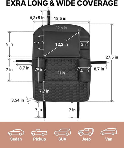 Owleys Back of Seat Organizer for Kids with Transparent Tablet Pocket & 8 Compartments | 27.5"x18.5" | Black Travel Accessory for SUV, Truck, Sedan, Van, Jeep