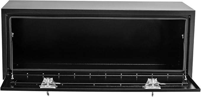 Black Steel Underbody Truck Box, Pickup Storage Box, Heavy Duty Diamond Plate Tool Box with Lock and Keys, Waterproof Trailer Storage Box (48" x 13" x 16"-Black)