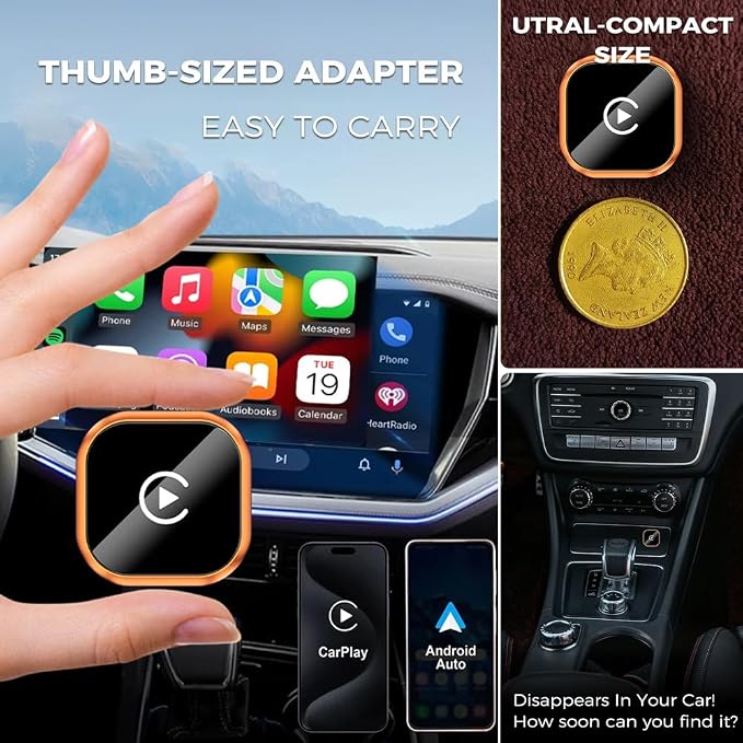 Wireless CarPlay & Android Auto Adapter, Wired to Wireless 2-in-1 CarPlay Dongle for iPhone＆Androidphone, No Audio Lag, Auto-Connect Plug & Play, USB-A/C, Fast, Stable for iOS 10+ & Android 11+