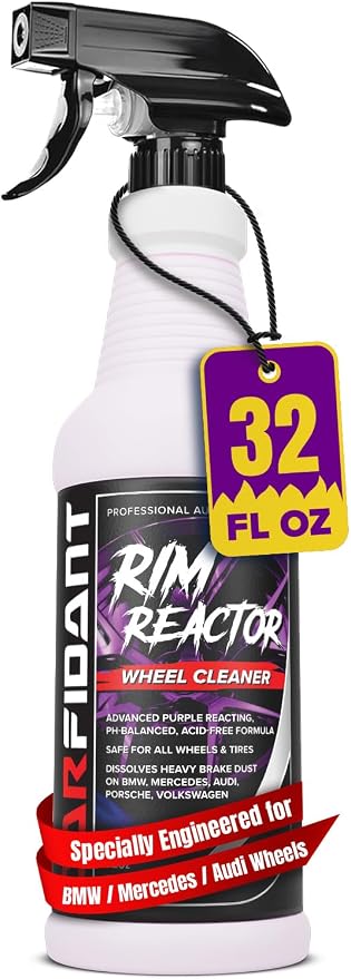 Carfidant Rim Reactor Wheel and Rim Cleaner Spray - Removes Brake Dust & Grime - Safe for BMW, Mercedes, Audi, VW & Porsche - No Scrub, pH Neutral, Non-Acidic Tire Cleaner - 32 fl oz
