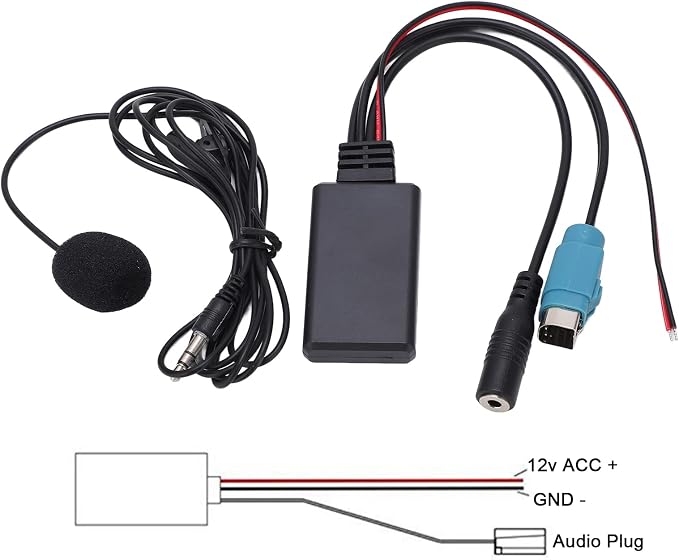 Bluetooth AUX in Cable Adapter Stereo Full Speed with Removable Microphone Replacement for Alpine 2009 and up