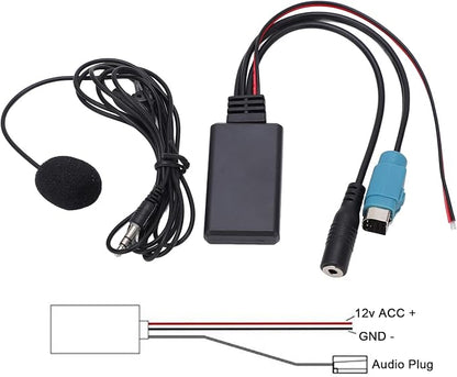 Bluetooth AUX in Cable Adapter Stereo Full Speed with Removable Microphone Replacement for Alpine 2009 and up