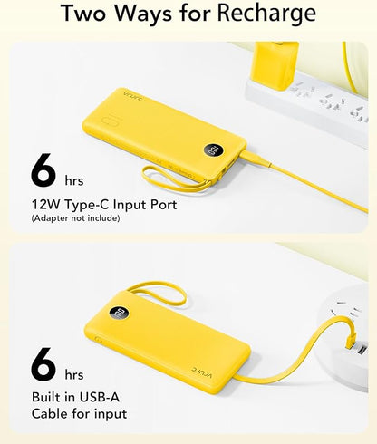 VRURC Portable Charger, Built-in 4 Cables Portable Phone Charger 10000mAh | Lightweight Power Bank with 5 Output 2 Input Compatible with Smart Phones,Samsung,Android etc-Yellow(1 Pack)