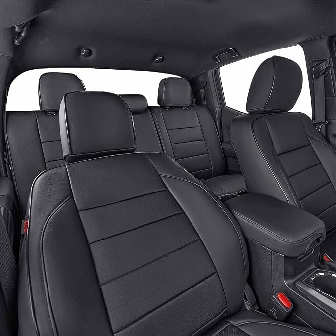 EKR Tacoma Leather Car Seat Covers Custom Fit for Toyota Tacoma 2012 2013 2014 2015 (Regular Seats) - Truck Seat Covers Full Set,Faux Leather(Black)