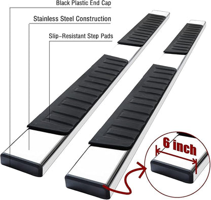 COMNOVA 6" Running Boards Compatible with 07-18 Chevy Silverado/GMC Sierra 1500 Crew Cab; 07-19 2500 3500HD. Running Boards for Silverado Crew Cab(Including in 8 Brackets with Plastic Covers)