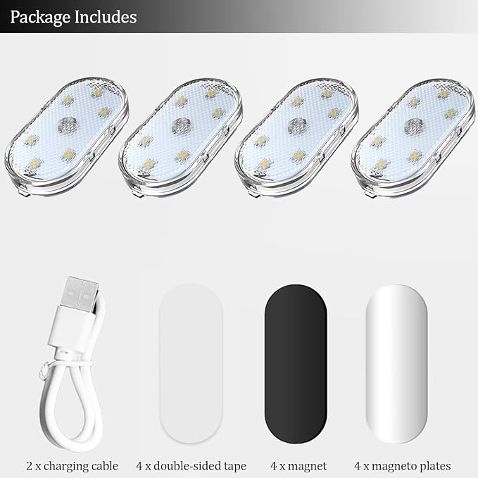 4 PCS Car Led Lights Interior,7 Colors Ambient Lighting Car Interior,USB Rechargeable Car Interior Reading Light,Portable Led Lights for Car