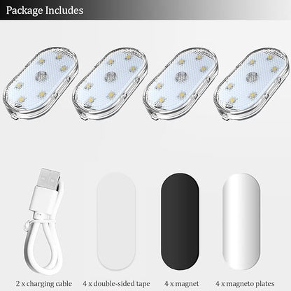 4 PCS Car Led Lights Interior,7 Colors Ambient Lighting Car Interior,USB Rechargeable Car Interior Reading Light,Portable Led Lights for Car