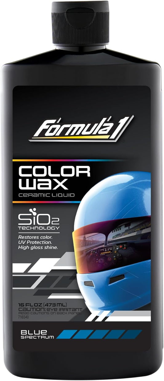 Formula 1 Color Wax Liquid for Blue Cars, Gives Ceramic Water Beading Protection and Ultimate Shiny Finish, Fills Minor Scratches with Color-Match Pigment, 16 oz
