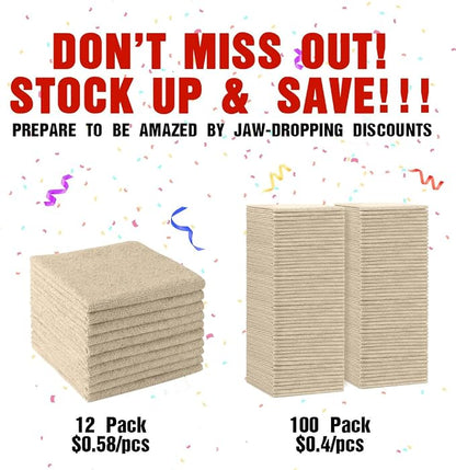 HOMEXCEL Microfiber Cleaning Cloths Brown, 100 Pack Microfiber Towels for Cars, Lint Free & Scratch-Free Bulk Cleaning Rags for House, Kitchen, Car and Shop, Absorbent Cleaning Towels 11.5 x 11.5 inch