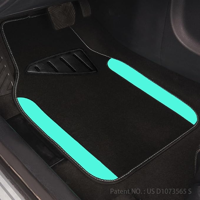 CAR PASS Waterproof Universal Fit Car Floor Mats, Teal Car Mats Fit for SUV,Vans,sedans, Trucks,Set of 4pcs Car Carpet for Women(Black with Mint)
