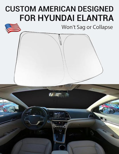 Proadsy 2026 Upgrade Windshield Sun Shade for 2017-2020 Elantra Front Window Sunshade Protector Foldable Sun Visor Blocks UV Rays Keep Car Cooler