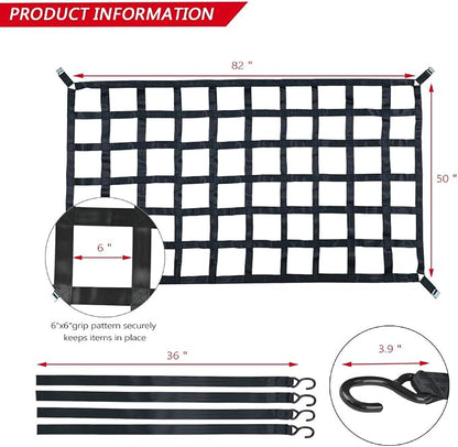 Surmountway Cargo Net for Pickup Truck Bed(82" x 50"), Truck Bed Cargo Net with Capacity 1100LBS, Heavy Duty Cargo Nets with Adjustable Cam Buckles & S-Hooks, Truck Cargo Net for Trailer Trucks