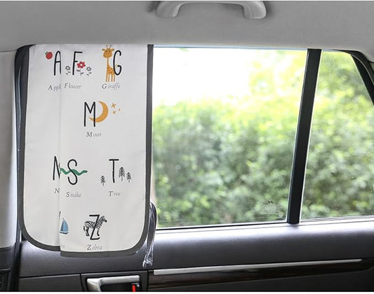Magnetic Car Sun Shade Curtain for Side Window – Sun Blocker and UV Protector for Baby, Kids, and Pets – Universal Fit with Built-in Magnets for Steel-Framed Door (Be-Kids Alphabet)