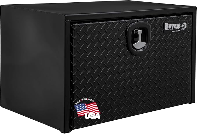 Buyers Products 1702500 Black Steel Underbody Truck Box - Weatherproof Storage Container with Aluminum Diamond Tread Door & Compression Latch, 18 x 18 x 24 Toolbox for Trucks and Trailers, Made in USA