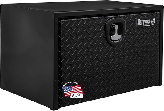 Buyers Products 1702500 Black Steel Underbody Truck Box - Weatherproof Storage Container with Aluminum Diamond Tread Door & Compression Latch, 18 x 18 x 24 Toolbox for Trucks and Trailers, Made in USA