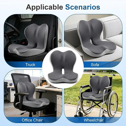 Car Seat Cushion with Back Support for Driving, Ergonomic Support Relief Pad for Auto/Truck/Office, Hollow Ventilation, Anti-Slip Driver Seat Cushion, Washable Cover, 18.1"x17"(Two-Tone Gray)