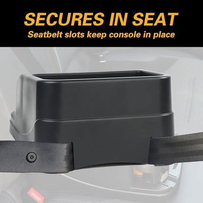 Large Size Plastic Console for Cars, Trucks, Minivans, SUVs with 2 Adjustable Drink Cup Holders Phone Book Holder, Back Bench and Front Seat or Floor Middle Console Universal Vehicle Organizer Black