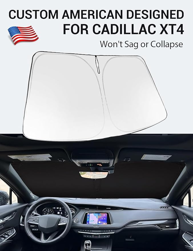 Proadsy Windshield Sun Shade for Cadillac XT4 2019-2025 2026 4-Layer Foldable Front Sunshade Protector Sun Visor Blocks UV Rays Keep Car Cooler