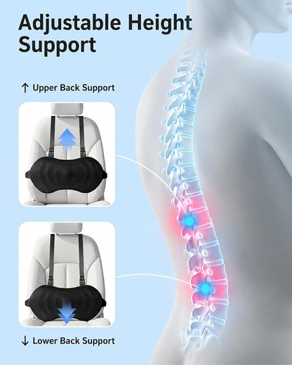 YFONG Lumbar Support Pillow for Car Seat, Back Support with Adjustable Straps Securely Fixed for Driving Seat Pain Relief, Office Chair Car Essentials Back Cushion, Black