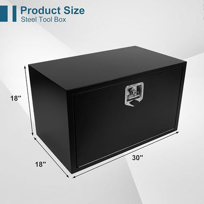 30"X18"X18" Underbody Steel Truck Box Black Heavy Duty Underbody Storage Box Waterproof Truck Tool Box Organizer w/Lock & Keys For RV,Pick up Toolbox