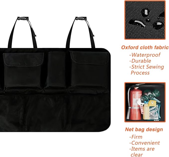 Car Trunk Organizer Large Capacity Back Seat Car Organizer with 8 Pockets Collapsible Car Storage Bag for SUV, Truck, MPV 42.5"*20" - Car Accessories Black