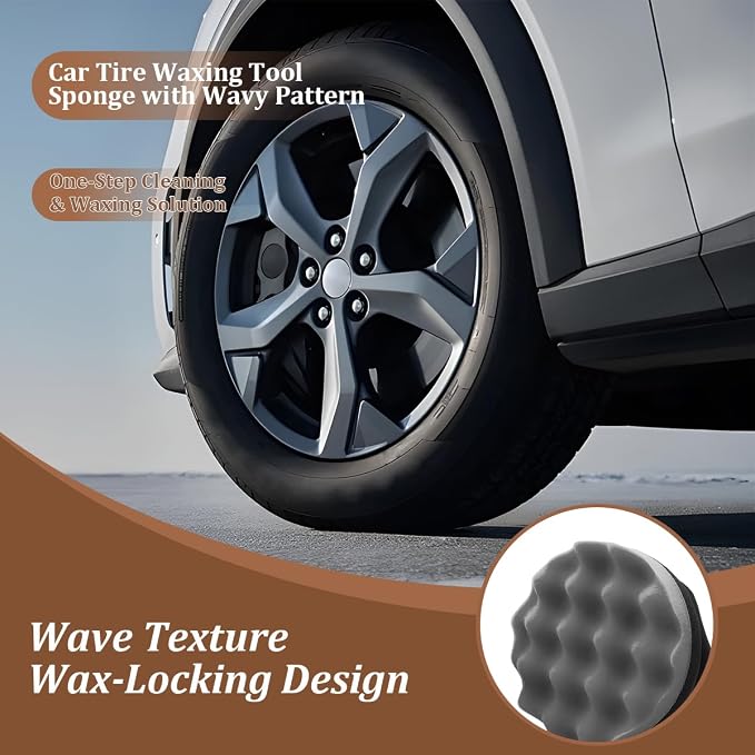 2PCS Car Tire Dressing Applicator Pads, Reusable Hex-Grip Vehicle Wheel Wax Buffing Dressing Sponge Pad, Automotive Tire Shine Detailing Foam Tool, Universal Fit (3.15Inch/Black)