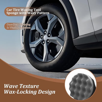 2PCS Car Tire Dressing Applicator Pads, Reusable Hex-Grip Vehicle Wheel Wax Buffing Dressing Sponge Pad, Automotive Tire Shine Detailing Foam Tool, Universal Fit (3.15Inch/Black)