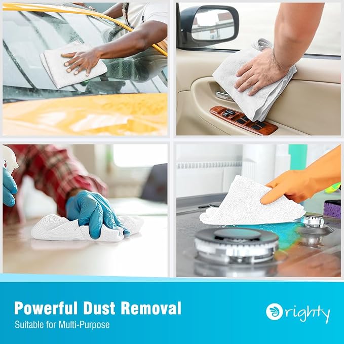 Orighty Microfiber Cleaning Cloth, 12 Pack Microfiber Towels for Cars, Highly Absorbent Car Cleaning Supplies, Lint Free Cloths Clean Rags for Car Care, House, Kitchen, 12x11 inch, White
