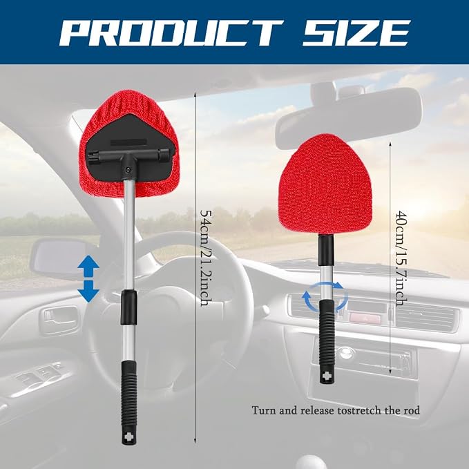 Car Wash Brush with Long Handle, Windshield Cleaning Tool, Car Washing Mop Kit Mitt Sponge Car Cleaning Supplies Kit, Microfiber Towel Gloves Universal for Cars RV SUV Truck Office (Red)