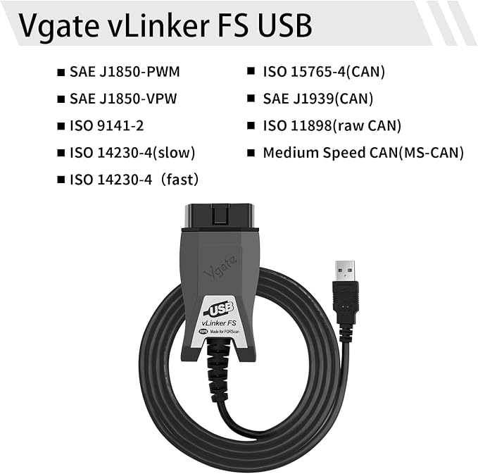 Vgate vLinker FS USB OBD2 to USB Car Diagnostic Tool Code Reader for FORScan OBD2 Adapter