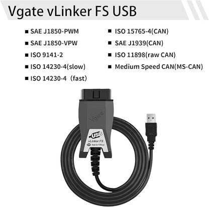 Vgate vLinker FS USB OBD2 to USB Car Diagnostic Tool Code Reader for FORScan OBD2 Adapter