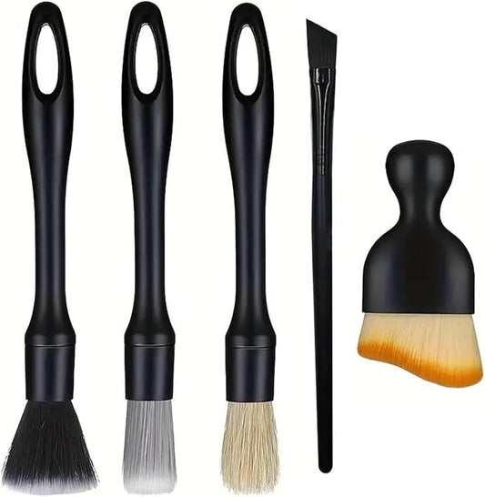 5 PCS Car Detailing Brush Set, Ultra-Soft Boar Hair Brushes for Interior & Exterior Cleaning, Multi-Use Duster for Air Vents, Wheels & Leather, Professional Car Wash Supplies