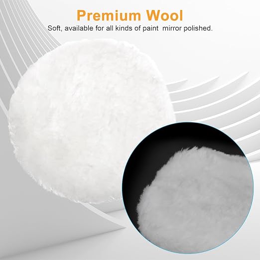 Linkstyle 6PCS 7 Inch Wool Polishing Buffing Pads Kit, Lambswool Buffer Bonnets with Drawstring, Soft Wool Buffing Pads for Car Detailing, Furniture, Glass, Metal and DIY Surface Finishing