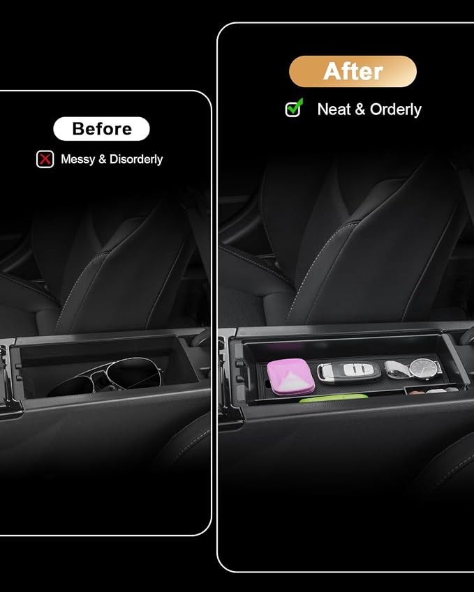 ECOZEN Center Console Organizer Set For 2023-2026 Toyota Prius - 2 Pcs Armrest Box Storage Tray + Dashboard Organizer Tray For Prius 2023-2026 Accessories - Premium ABS & Silicone Durable