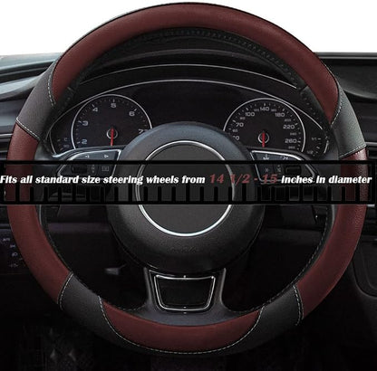 Steering Wheel Covers Black Universal Microfiber Leather, Suitable for 14 1/2-15 inch Car Steering Wheel Cover, Breathable, Anti Slip- Wine Red