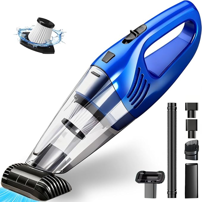 Car Vacuum Portable Cordless – 12000PA Strong Suction, Lightweight & Rechargeable – Includes Multi-Nozzle Attachments for Car, Home, Office, and Pet Hair – Compact & Powerful Azure Vacuum
